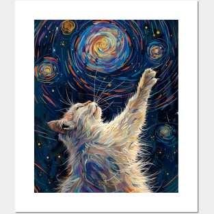 Cat Starry Night Sparkle Posters and Art